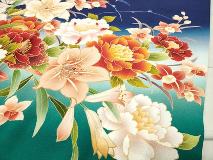 平和屋着物●豪華振袖　草花文　暈し染め　金彩　正絹　逸品　CABC8372gh