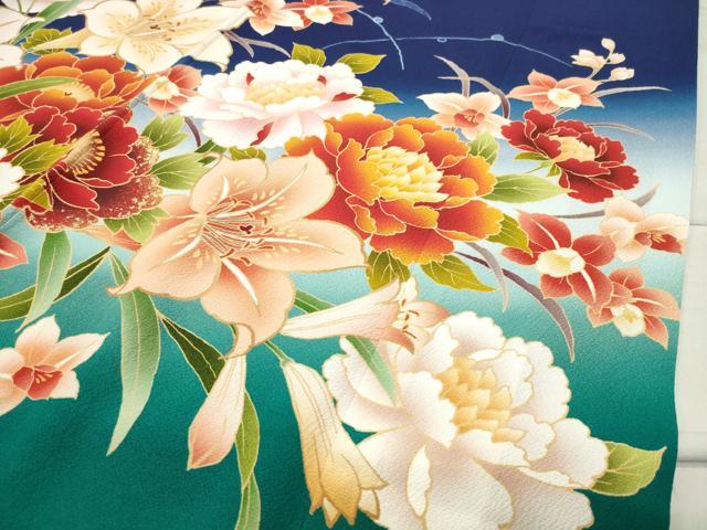 平和屋着物●豪華振袖　草花文　暈し染め　金彩　正絹　逸品　CABC8372gh