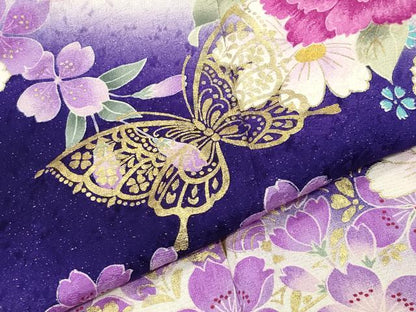 平和屋着物●豪華振袖　駒刺繍　舞蝶花文　暈し染め　金彩　銀通し地　正絹　逸品　CABC8373gh