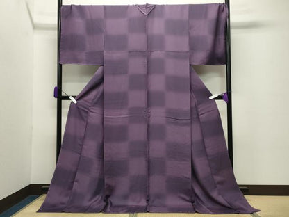 平和屋着物●上質な小紋　市松文　暈し染め　ロング丈　正絹　逸品　未使用　CABC8374gh