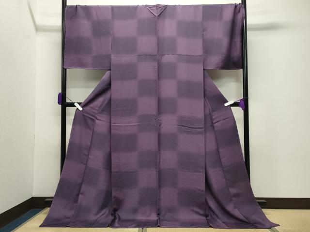 平和屋着物●上質な小紋　市松文　暈し染め　ロング丈　正絹　逸品　未使用　CABC8374gh