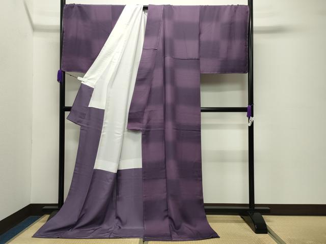 平和屋着物●上質な小紋　市松文　暈し染め　ロング丈　正絹　逸品　未使用　CABC8374gh
