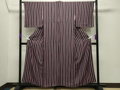 平和屋着物●上質な小紋　縞　正絹　逸品　CABC8375gh