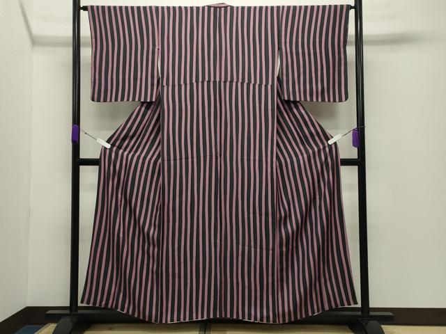 平和屋着物●上質な小紋　縞　正絹　逸品　CABC8375gh