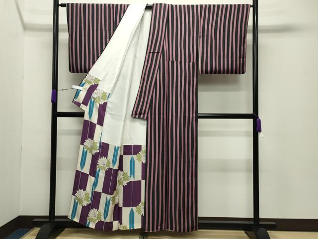 平和屋着物●上質な小紋　縞　正絹　逸品　CABC8375gh