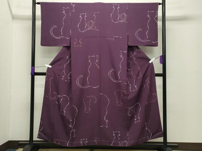 平和屋着物●絵描きのやす　小紋　猫　反端付き　正絹　逸品　未使用　CABC8376gh
