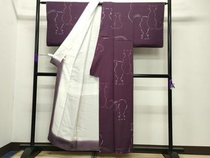 平和屋着物●絵描きのやす　小紋　猫　反端付き　正絹　逸品　未使用　CABC8376gh