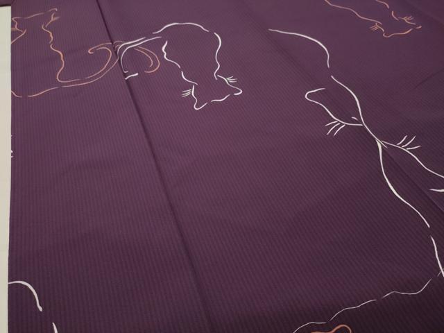 平和屋着物●絵描きのやす　小紋　猫　反端付き　正絹　逸品　未使用　CABC8376gh