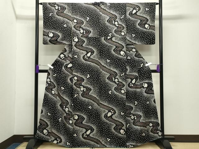 平和屋着物●上質な小紋　辻が花　絞り　黒地　正絹　逸品　CABC8377gh