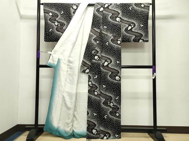 平和屋着物●上質な小紋　辻が花　絞り　黒地　正絹　逸品　CABC8377gh
