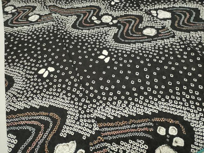 平和屋着物●上質な小紋　辻が花　絞り　黒地　正絹　逸品　CABC8377gh