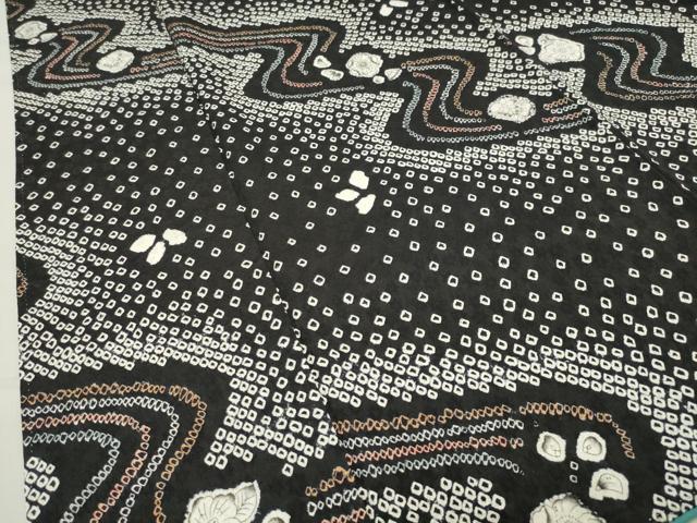 平和屋着物●上質な小紋　辻が花　絞り　黒地　正絹　逸品　CABC8377gh