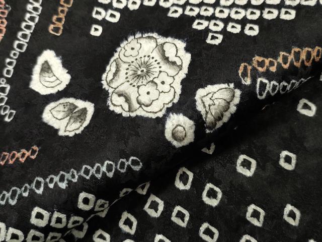 平和屋着物●上質な小紋　辻が花　絞り　黒地　正絹　逸品　CABC8377gh