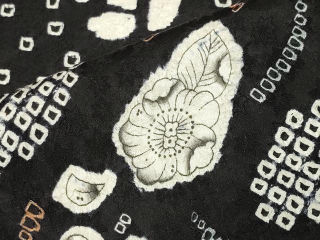 平和屋着物●上質な小紋　辻が花　絞り　黒地　正絹　逸品　CABC8377gh