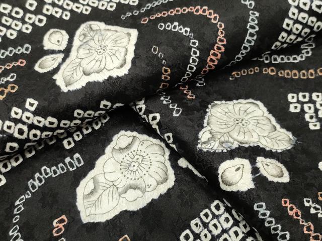 平和屋着物●上質な小紋　辻が花　絞り　黒地　正絹　逸品　CABC8377gh