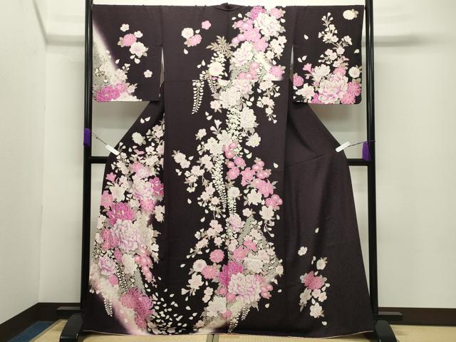 平和屋着物●訪問着　舞花文　暈し染め　銀彩　ラインストーン　正絹　逸品　CABC8378gh