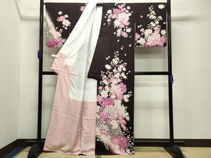 平和屋着物●訪問着　舞花文　暈し染め　銀彩　ラインストーン　正絹　逸品　CABC8378gh