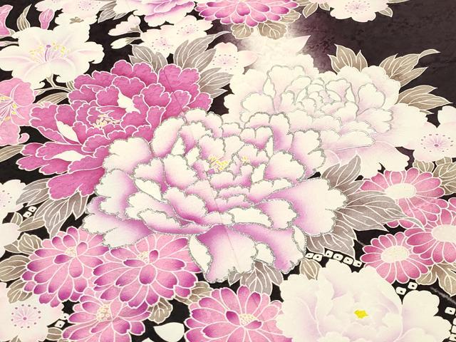 平和屋着物●訪問着　舞花文　暈し染め　銀彩　ラインストーン　正絹　逸品　CABC8378gh