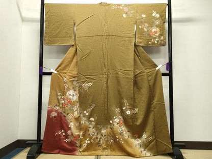 平和屋着物●訪問着　雪輪重ね更紗花唐草文　暈し染め　金彩　正絹　逸品　CABC8383gh