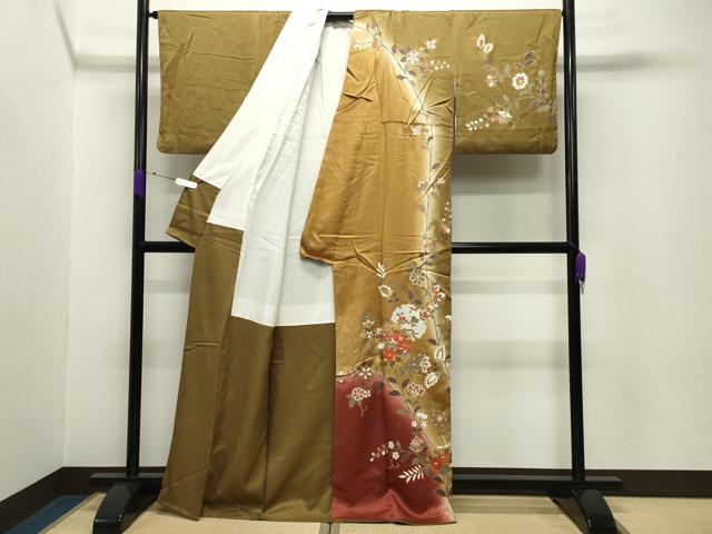 平和屋着物●訪問着　雪輪重ね更紗花唐草文　暈し染め　金彩　正絹　逸品　CABC8383gh
