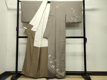 平和屋着物●名門・上野家　上野街子　清染居　訪問着　鷺草木文　暈し染め　正絹　逸品　CABC8389gh