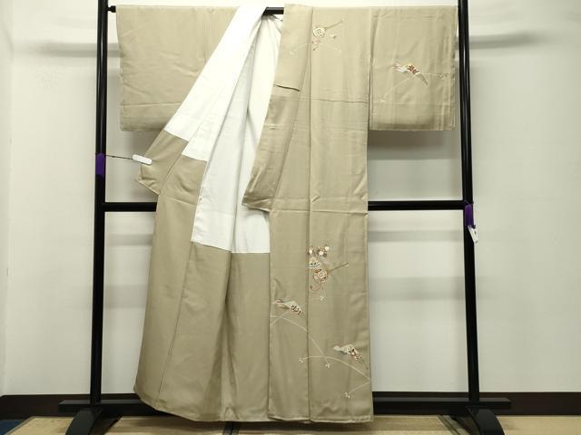 平和屋着物●訪問着　駒刺繍　琵琶扇面花文　金彩　正絹　逸品　未使用　CABC8391gh