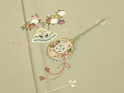 平和屋着物●訪問着　駒刺繍　琵琶扇面花文　金彩　正絹　逸品　未使用　CABC8391gh