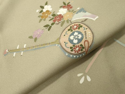 平和屋着物●訪問着　駒刺繍　琵琶扇面花文　金彩　正絹　逸品　未使用　CABC8391gh