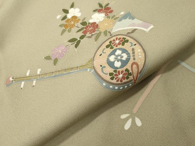 平和屋着物●訪問着　駒刺繍　琵琶扇面花文　金彩　正絹　逸品　未使用　CABC8391gh