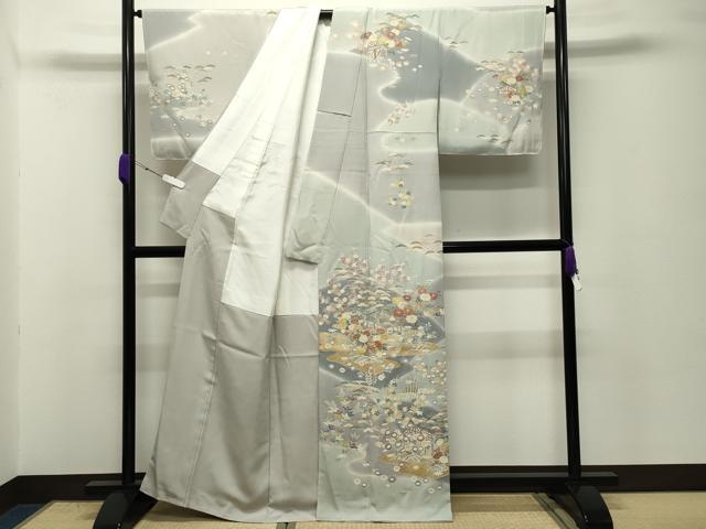 平和屋着物●訪問着　駒刺繍　風景松竹梅文　暈し染め　金彩　正絹　逸品　未使用　CABC8394gh