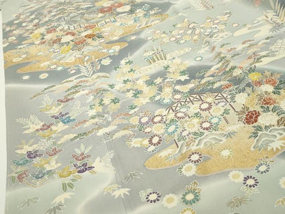 平和屋着物●訪問着　駒刺繍　風景松竹梅文　暈し染め　金彩　正絹　逸品　未使用　CABC8394gh
