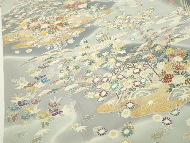 平和屋着物●訪問着　駒刺繍　風景松竹梅文　暈し染め　金彩　正絹　逸品　未使用　CABC8394gh