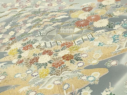 平和屋着物●訪問着　駒刺繍　風景松竹梅文　暈し染め　金彩　正絹　逸品　未使用　CABC8394gh