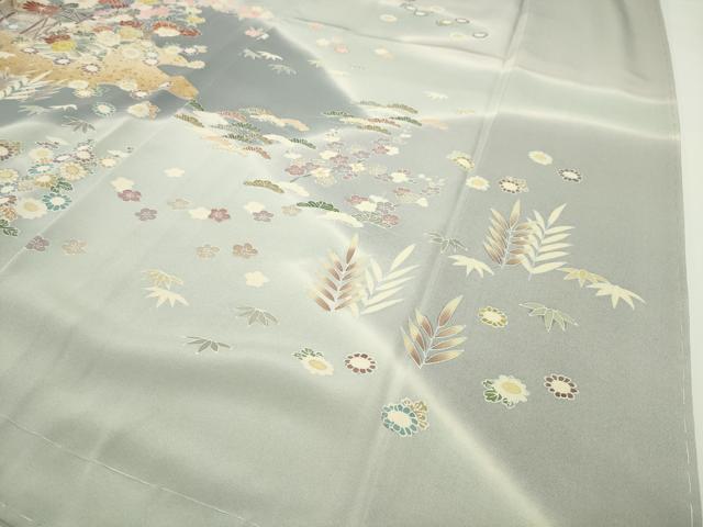 平和屋着物●訪問着　駒刺繍　風景松竹梅文　暈し染め　金彩　正絹　逸品　未使用　CABC8394gh