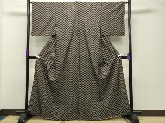 平和屋着物●本場大島紬　9マルキ　市松文　正絹　逸品　CABC8395gh