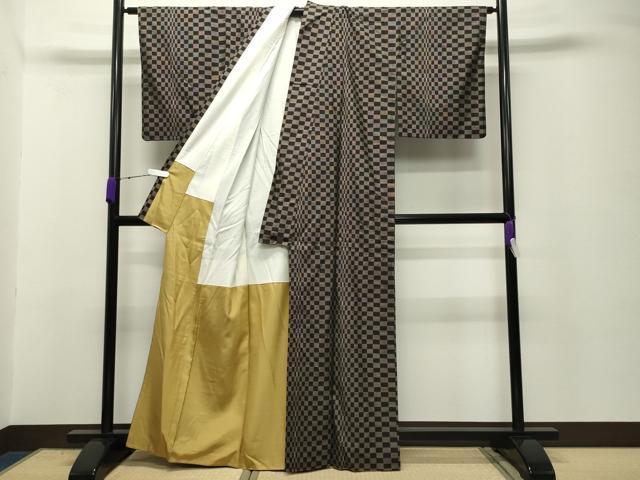 平和屋着物●本場大島紬　9マルキ　市松文　正絹　逸品　CABC8395gh