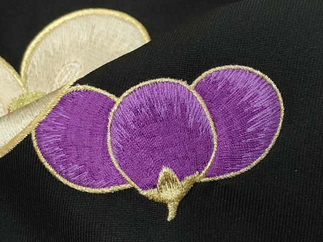 平和屋着物●女性　行灯袴　総刺繍　椿　黒地　金糸　洗える着物　CABC8400gh