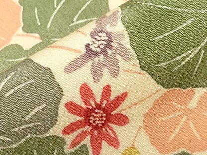 平和屋着物●つけ帯 型染め 草花文 鬼しぼ縮緬 正絹 逸品 CABC8404dy