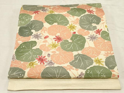 平和屋着物●つけ帯 型染め 草花文 鬼しぼ縮緬 正絹 逸品 CABC8404dy