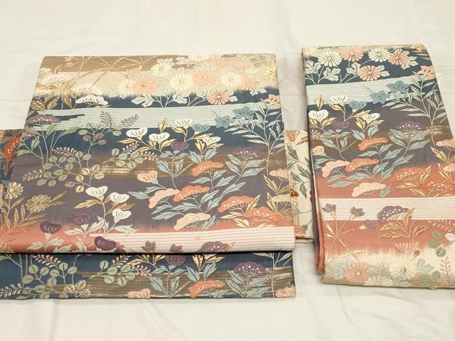 平和屋着物●つけ帯 唐織 草花文 金糸 正絹 逸品 CABC8406dy