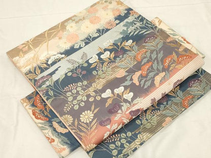 平和屋着物●つけ帯 唐織 草花文 金糸 正絹 逸品 CABC8406dy