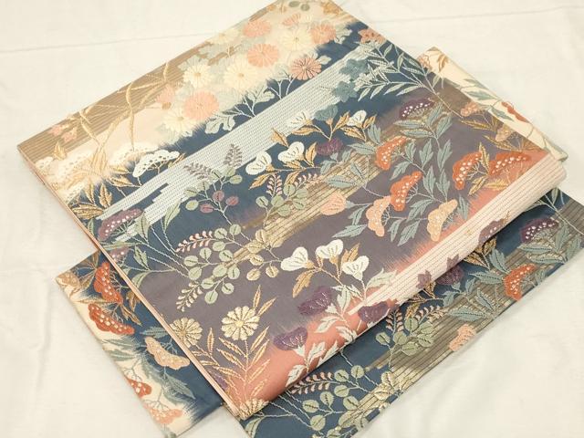平和屋着物●つけ帯 唐織 草花文 金糸 正絹 逸品 CABC8406dy