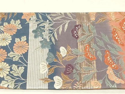 平和屋着物●つけ帯 唐織 草花文 金糸 正絹 逸品 CABC8406dy