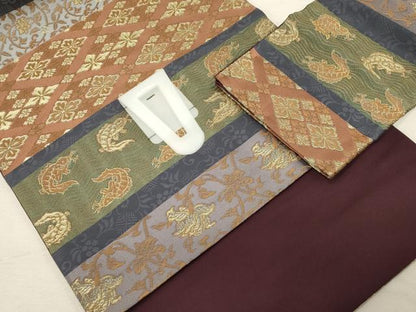 平和屋着物●つけ帯 名物裂 金糸 正絹 逸品 CABC8407dy