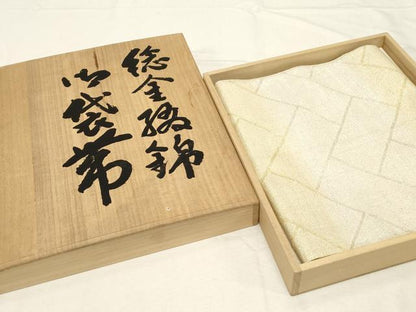 平和屋着物●桝屋高尾 ねん金綴錦 六通柄袋帯 名物裂聚文中桧垣 金銀糸 共箱付き 正絹 逸品 CABC8409dy