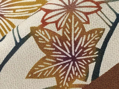 平和屋着物●九寸名古屋帯 型染め 雪輪草花文 鬼しぼ縮緬 正絹 逸品 CABC8410dy