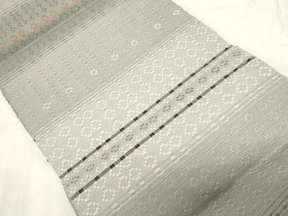 平和屋着物●八寸名古屋帯 花織 横段吉祥文 正絹 逸品 CABC8416dy