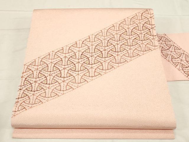 平和屋着物●中国三大刺繍 相良刺繍 総刺繍 九寸名古屋帯 作家物 刺し子 吉祥文 金糸 鬼しぼ縮緬 正絹 逸品 CABC8420dy