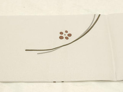 平和屋着物●塩瀬 九寸名古屋帯 駒刺繍 草花文 金彩 正絹 逸品 CABC8421dy