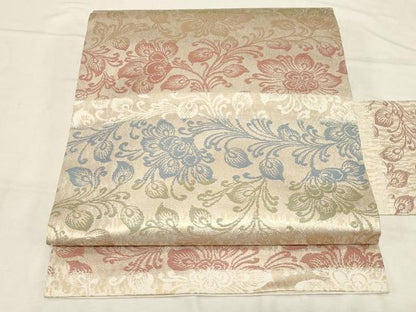 平和屋着物●九寸名古屋帯 更紗文 金糸 正絹 逸品 CABC8426dy